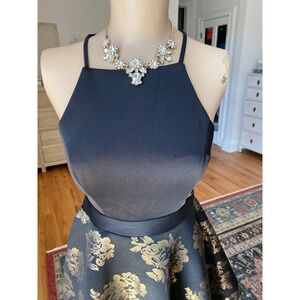 Francescas Black Gold Floral Brocade Lace Back Cutout Dress Small 2918469VDD